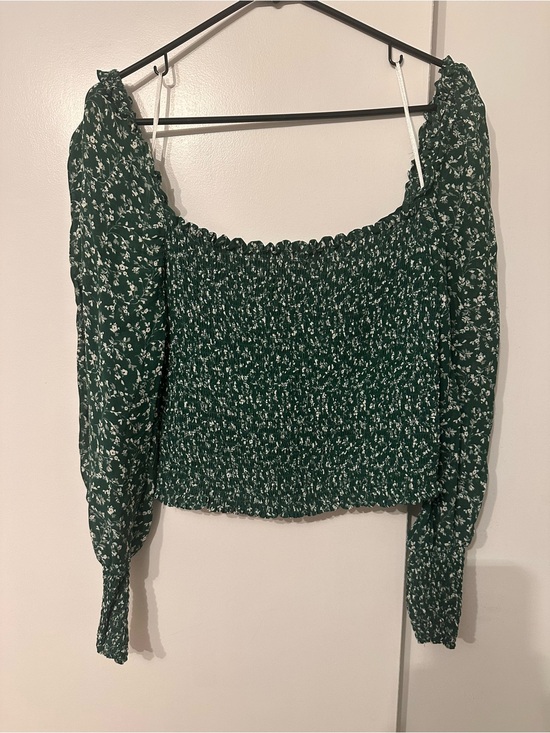 Reformation Tops - Reformation Green Floral Smocked Off-Shoulder Blouse
